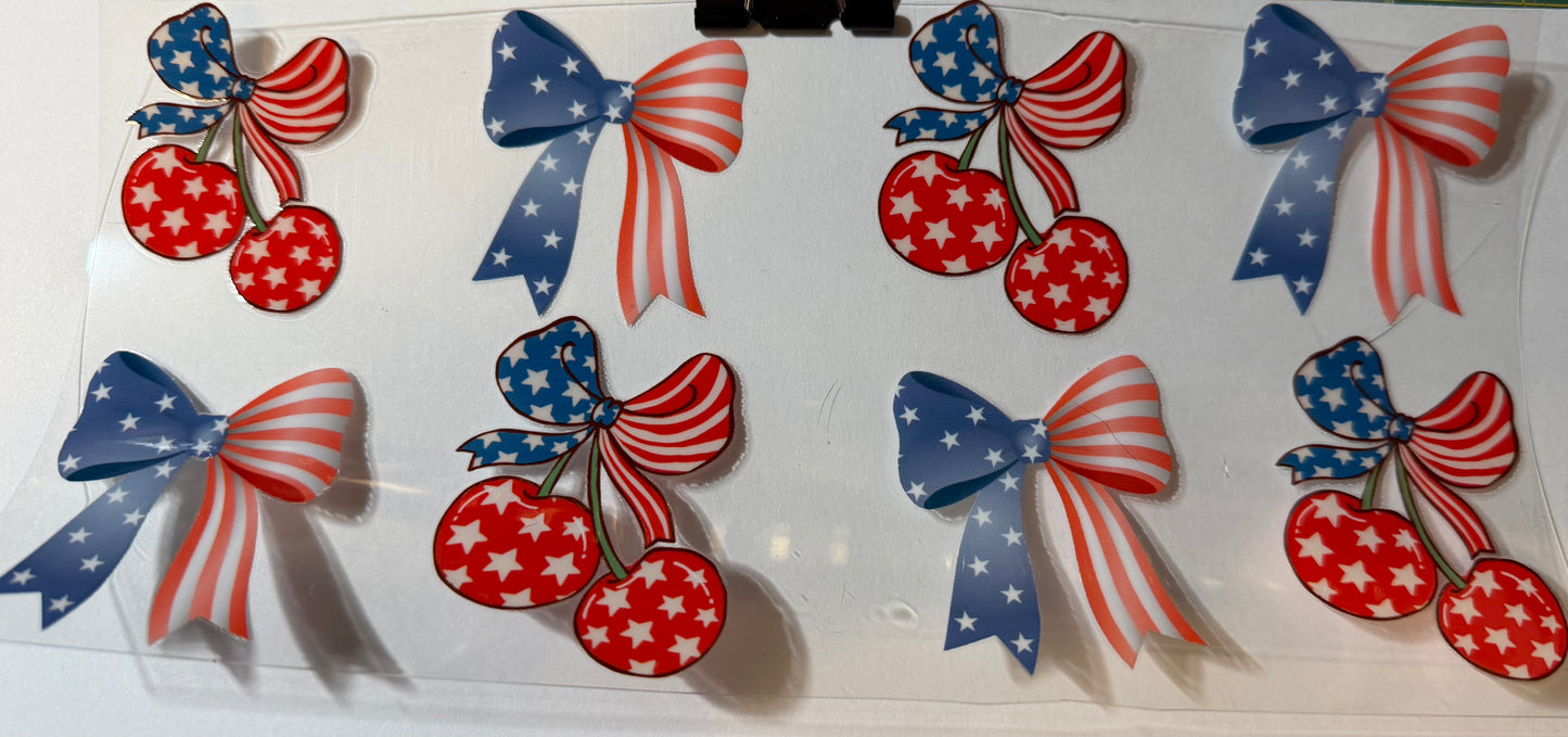Patriotic Cherry Bow UV DTF Wrap