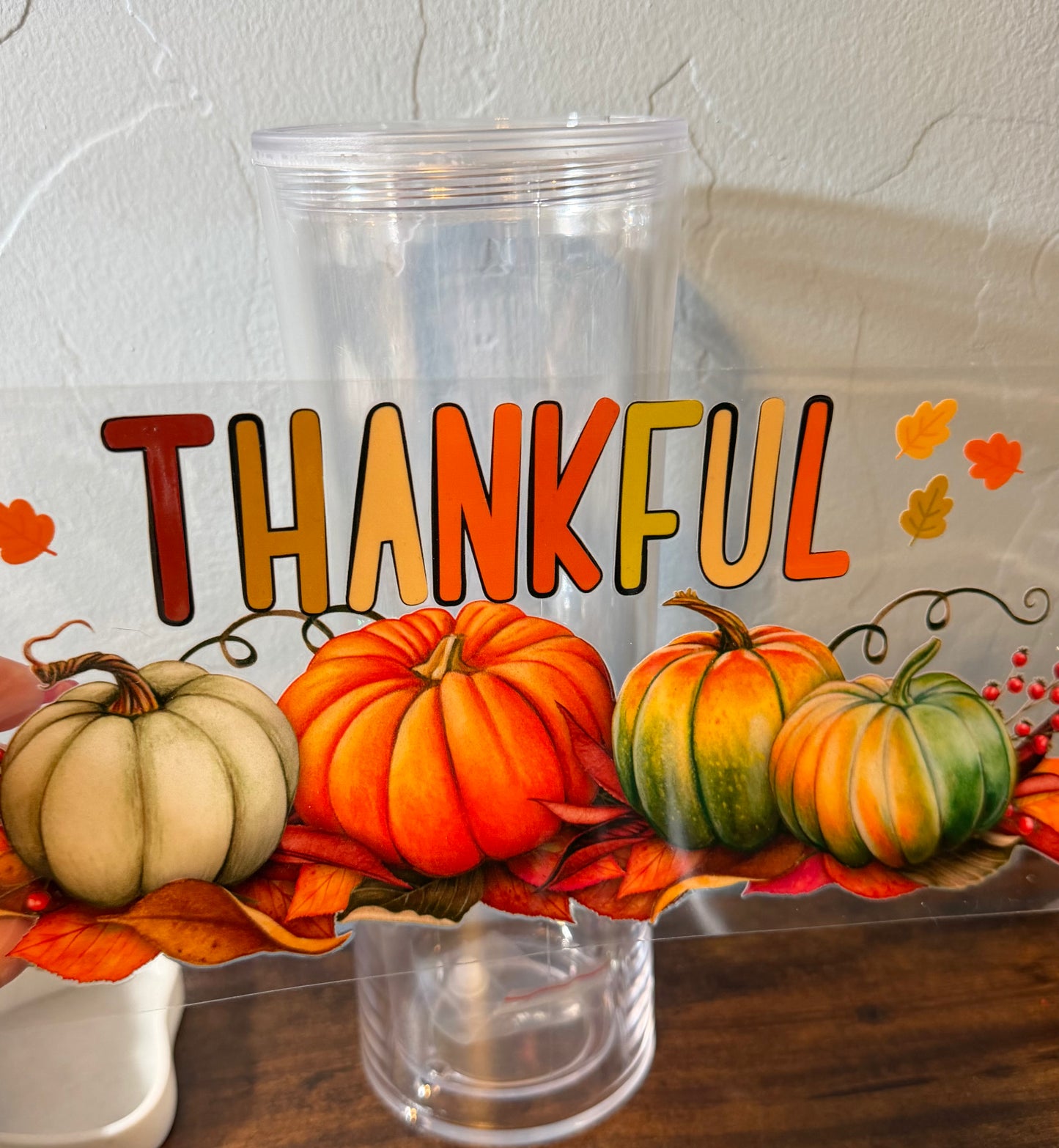 Thankful Pumpkin UV DTF Transfer | Fall Pumpkin Decal | Autumn Tumbler Wrap | Thanksgiving Cup Decal |