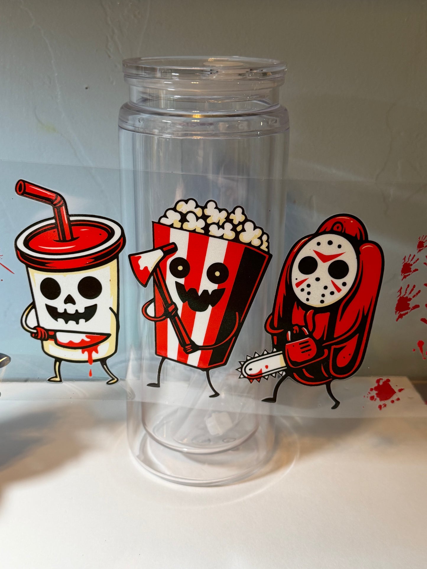 Scary Movie Night UV DTF Wrap | Horror Snack Friends Tumbler Transfer