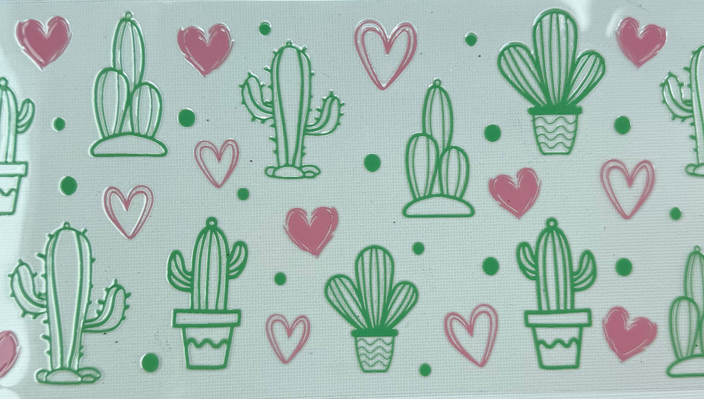 Pink & Green Cactus UV DTF Wrap | Desert Hearts Tumbler Wrap | Cute Western Cactus Cup Wrap | 20oz Skinny Tumbler