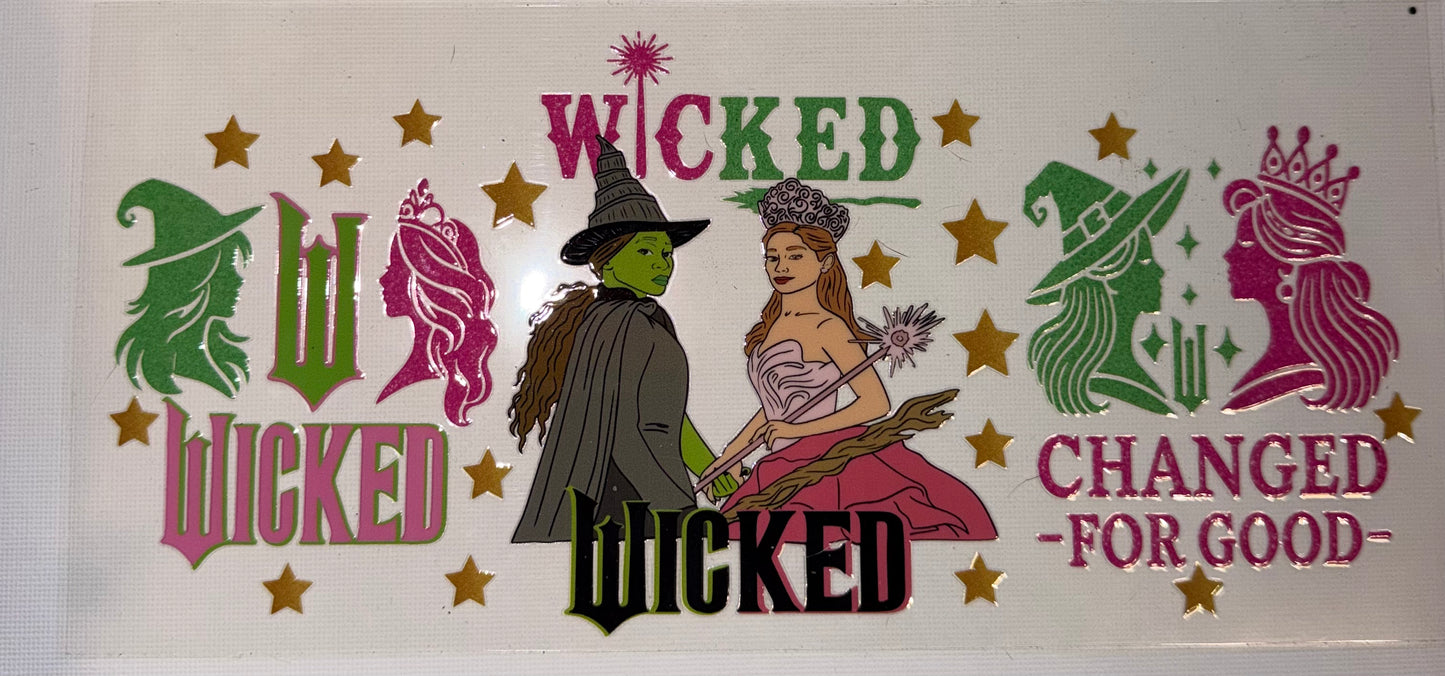 Wicked Inspired Tumbler Wrap | Pink & Green Witch UV DTF | Changed for Good Decal | Cute Coquette Cup Wrap
