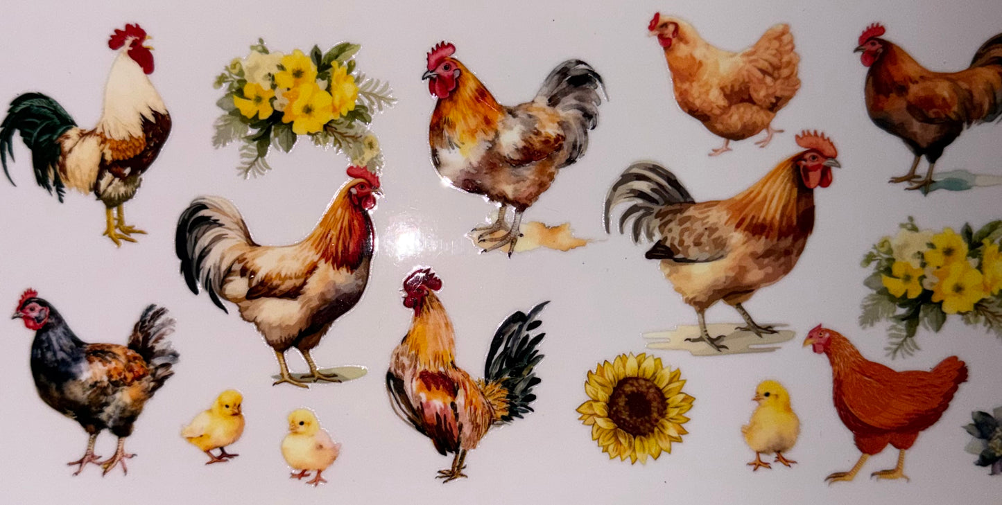 Chicken Tumbler Wrap | Farmhouse Rooster UV DTF Wrap | Hen & Chick Design | Rustic Country Cup Wrap | Sunflower Chicken Wrap | 20oz Skinny