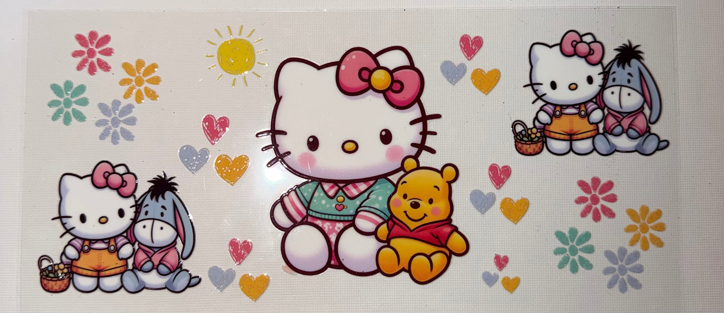 Cute Kitty & Bear Friends UV DTF Wrap ππ» | Pastel Cartoon Tumbler Wrap | Kawaii Character Design | 20oz Skinny Wrap
