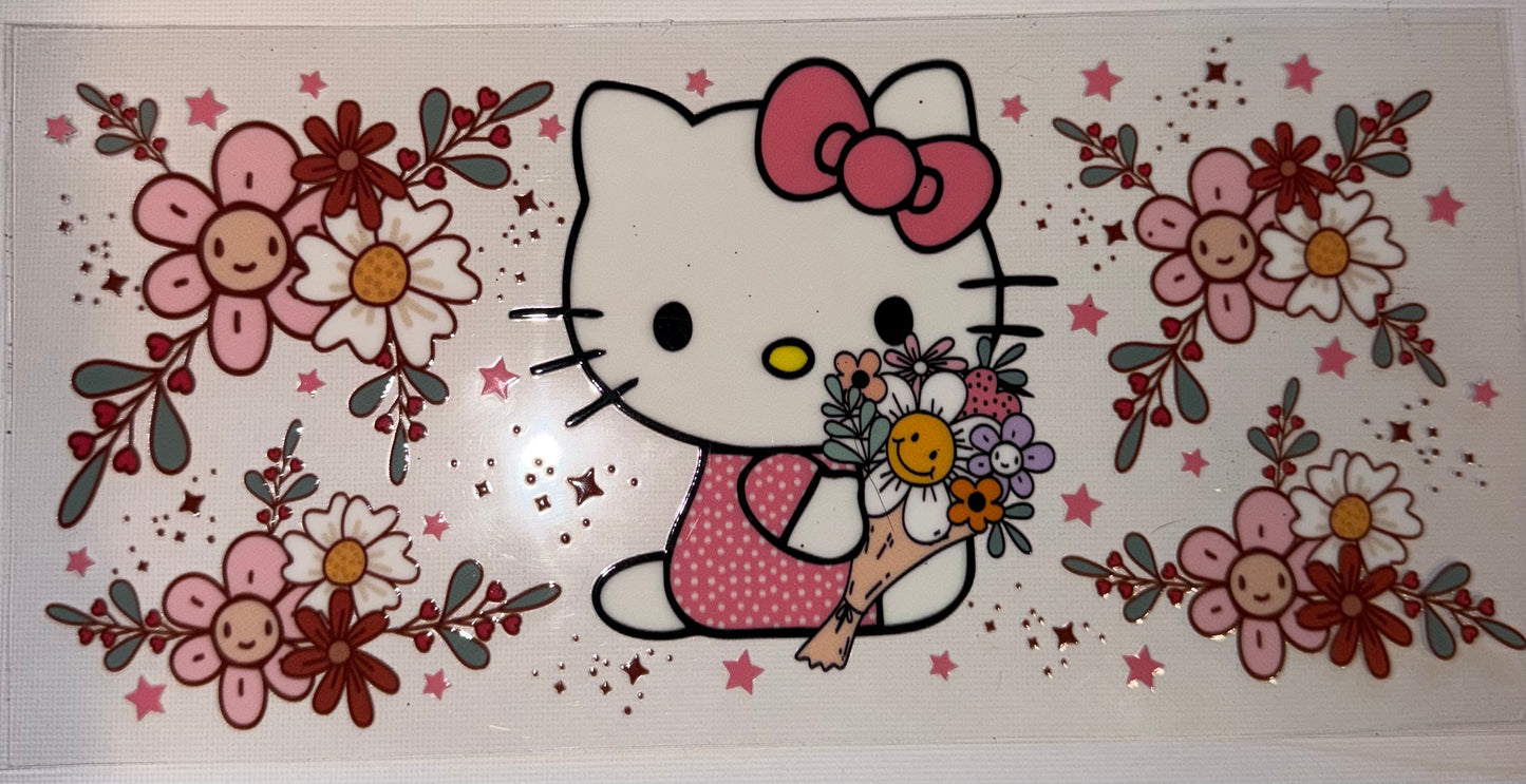 Cute Kitty Floral UV DTF Wrap | Pink Bow Cat Tumbler Decal | Coquette Flower Cup Wrap | 20oz Skinny