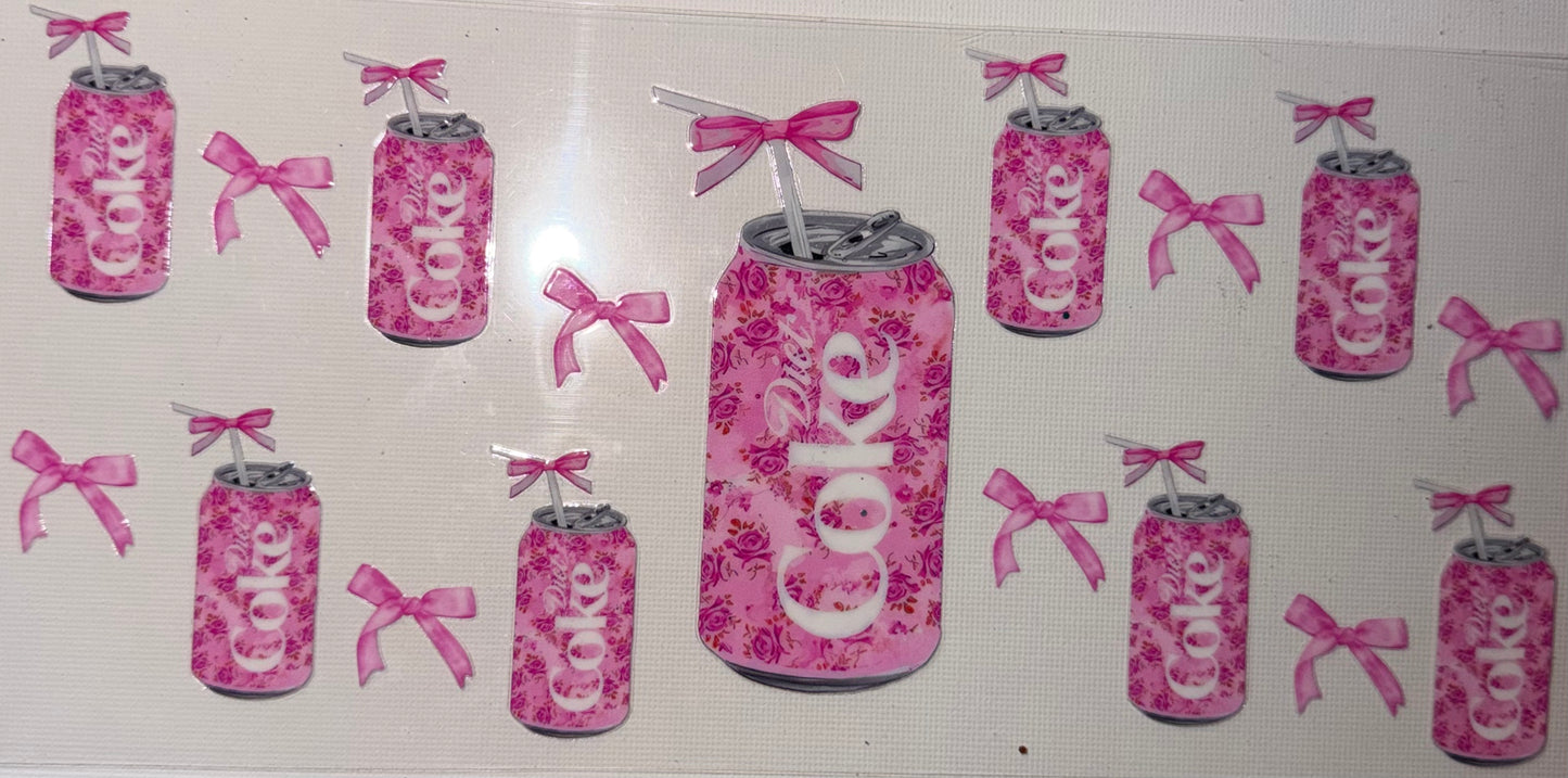 Pink Coquette Soda UV DTF Wrap ππ₯€ | Floral Coke Inspired Tumbler Wrap | Girly Aesthetic Pink Bow Design | 20oz Skinny Wrap