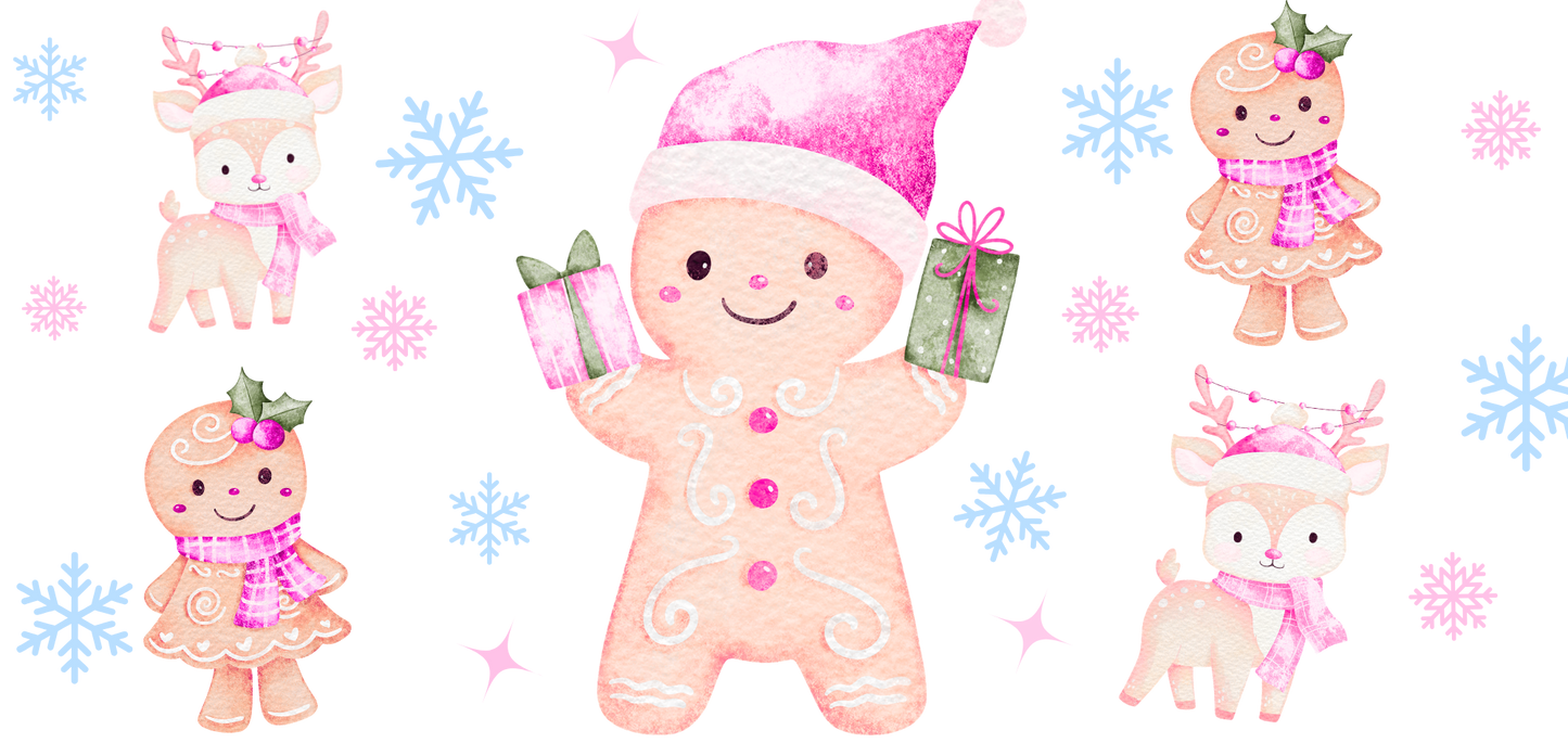 20 oz Pink Gingerbread and Reindeer UVDTF cup wrap