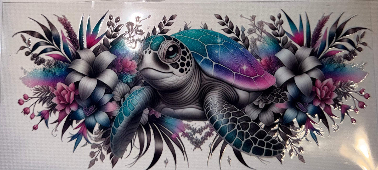 Sea Turtle Floral UV DTF Wrap | Ocean Tumbler Decal | Aesthetic Beach Cup Wrap | 20oz Skinny
