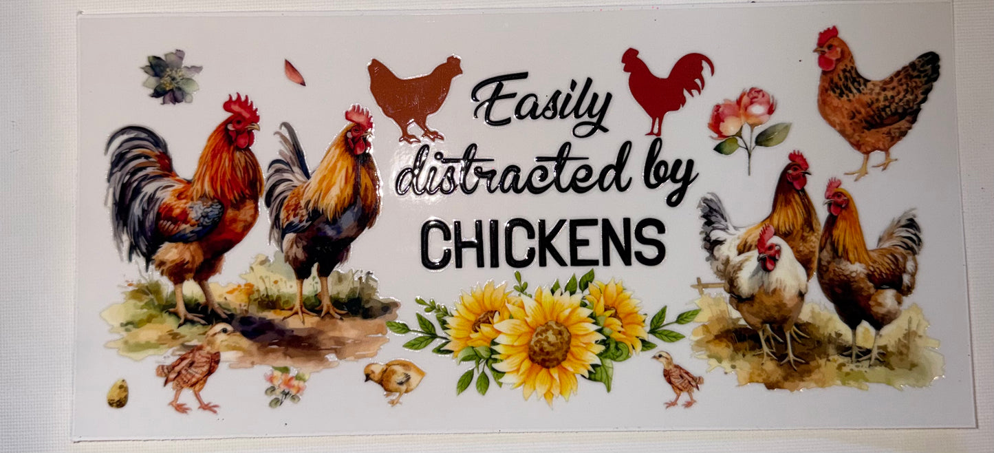 Easily Distracted by Chickens UV DTF Wrap | Funny Chicken Tumbler Decal | Farmhouse Cup Wrap | 20oz Skinny