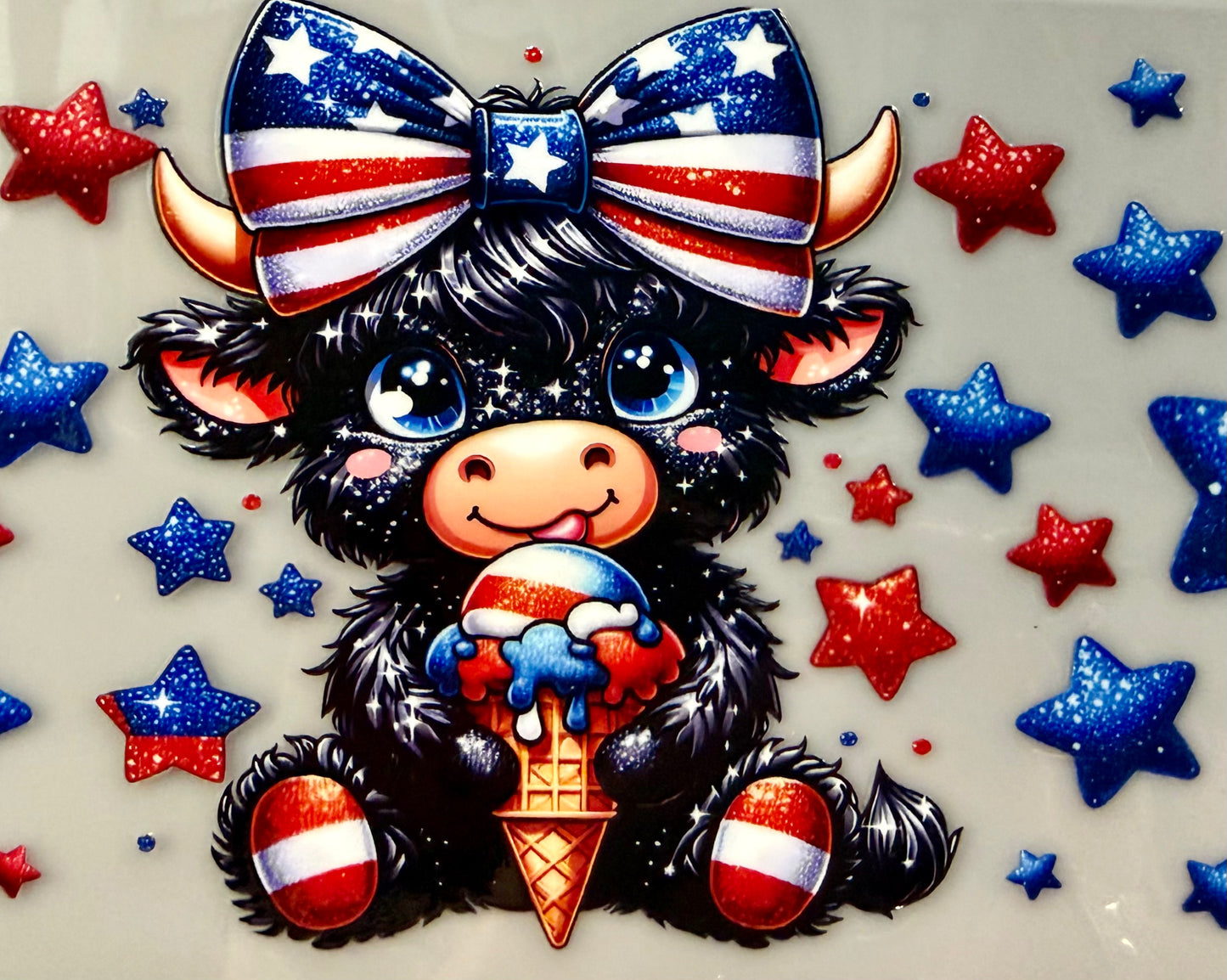 Patriotic Cow UV DTF Wrap 🇺🇸 | Red White & Blue 20 oz Tumbler Wrap