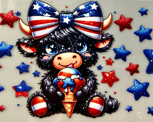Patriotic Cow UV DTF Wrap 🇺🇸 | Red White & Blue 20 oz Tumbler Wrap