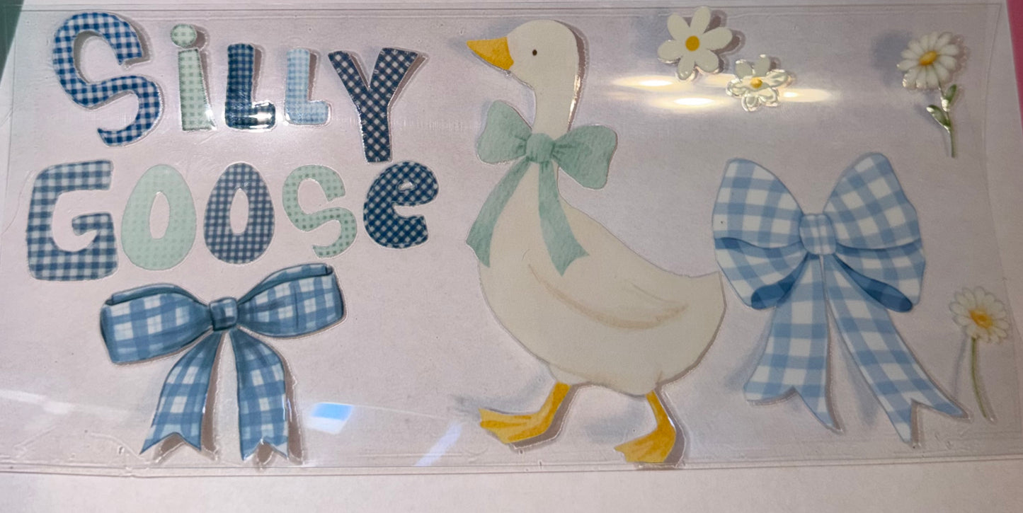Silly Goose Blue Gingham UV DTF Tumbler Wrap