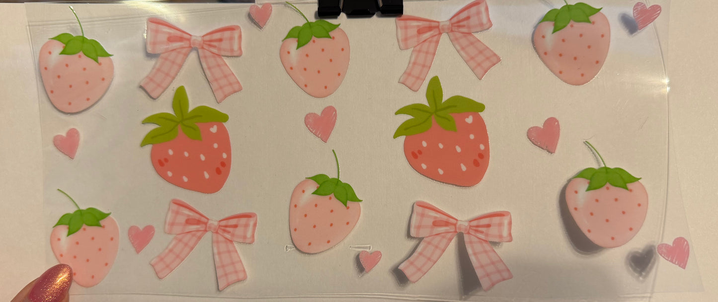 Pink Strawberry Bow UV DTF Wrap