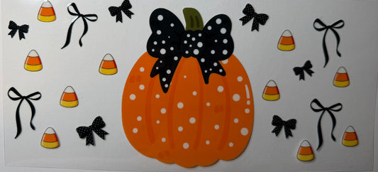 Halloween Pumpkin Bow UV DTF Element Sheet | Coquette Pumpkin Decals | Candy Corn & Black Bow Transfers | Fall Tumbler Wrap Accessories
