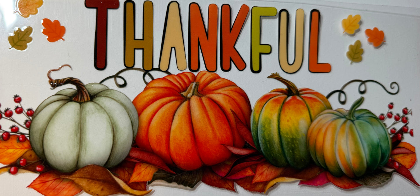 Thankful Pumpkin UV DTF Transfer | Fall Pumpkin Decal | Autumn Tumbler Wrap | Thanksgiving Cup Decal |