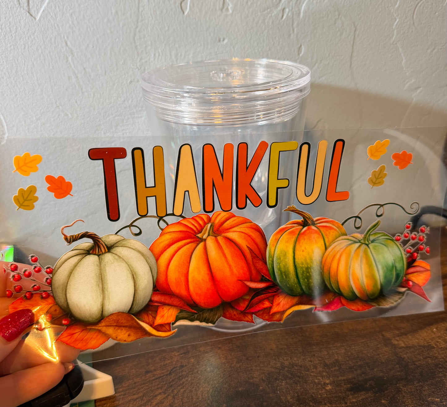 Thankful Pumpkin UV DTF Transfer | Fall Pumpkin Decal | Autumn Tumbler Wrap | Thanksgiving Cup Decal |