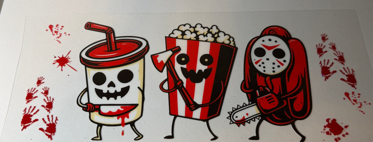 Scary Movie Night UV DTF Wrap | Horror Snack Friends Tumbler Transfer