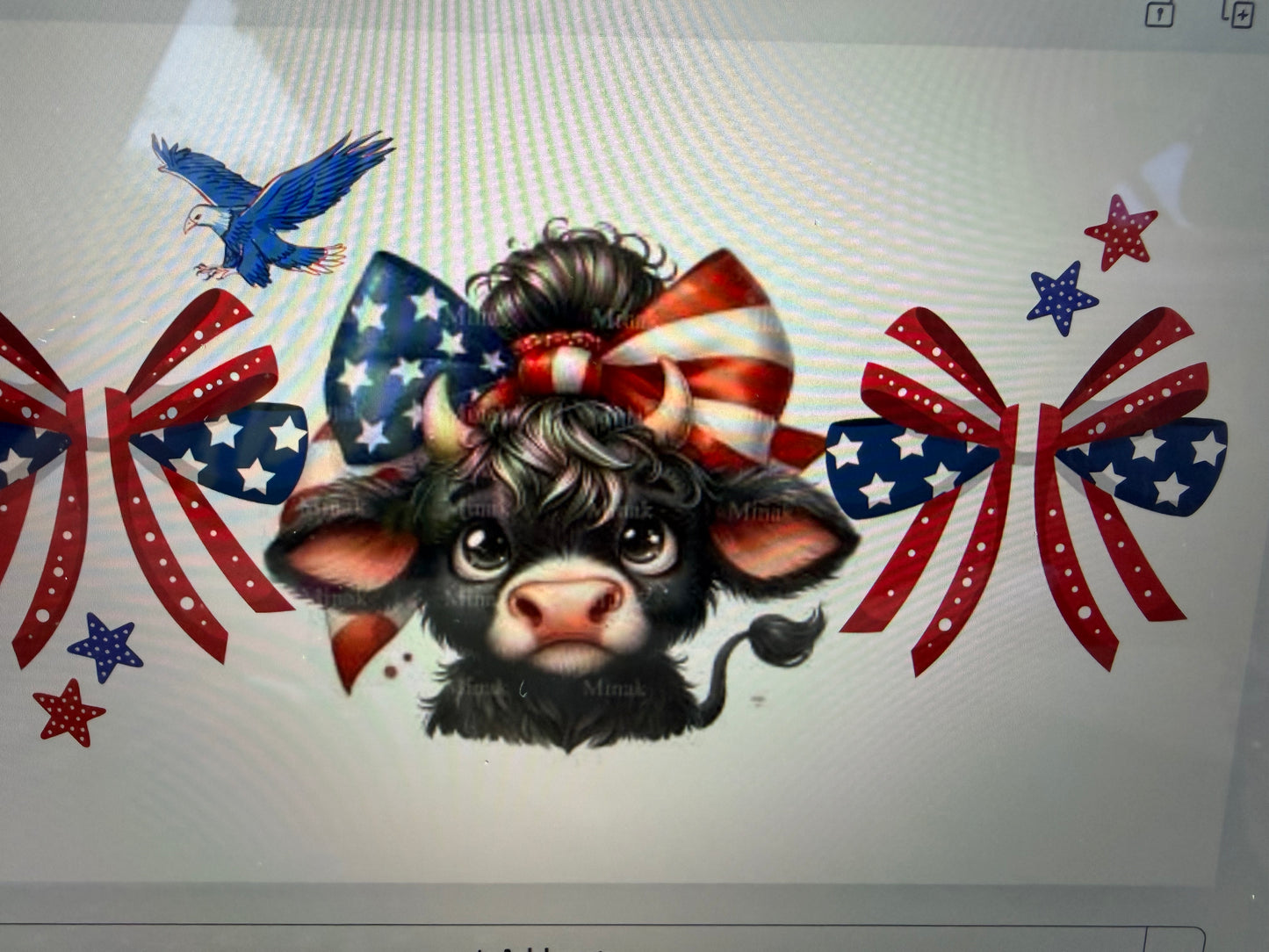 Patriotic Highland Cow UV DTF Wrap 🇺🇸 | 20oz Tumbler Wrap | 4th of July Cow Design | Red White Blue Bow Wrap