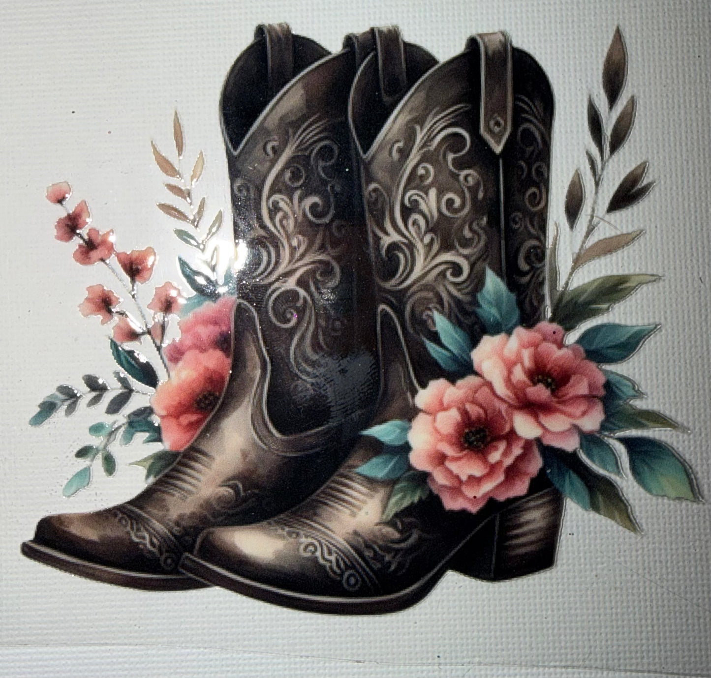 Western Cowgirl Boots UV DTF Decal 🤎🌸 | Floral Cowboy Boot Decal | Rustic Country Design | Tumbler, Car, Laptop Sticker