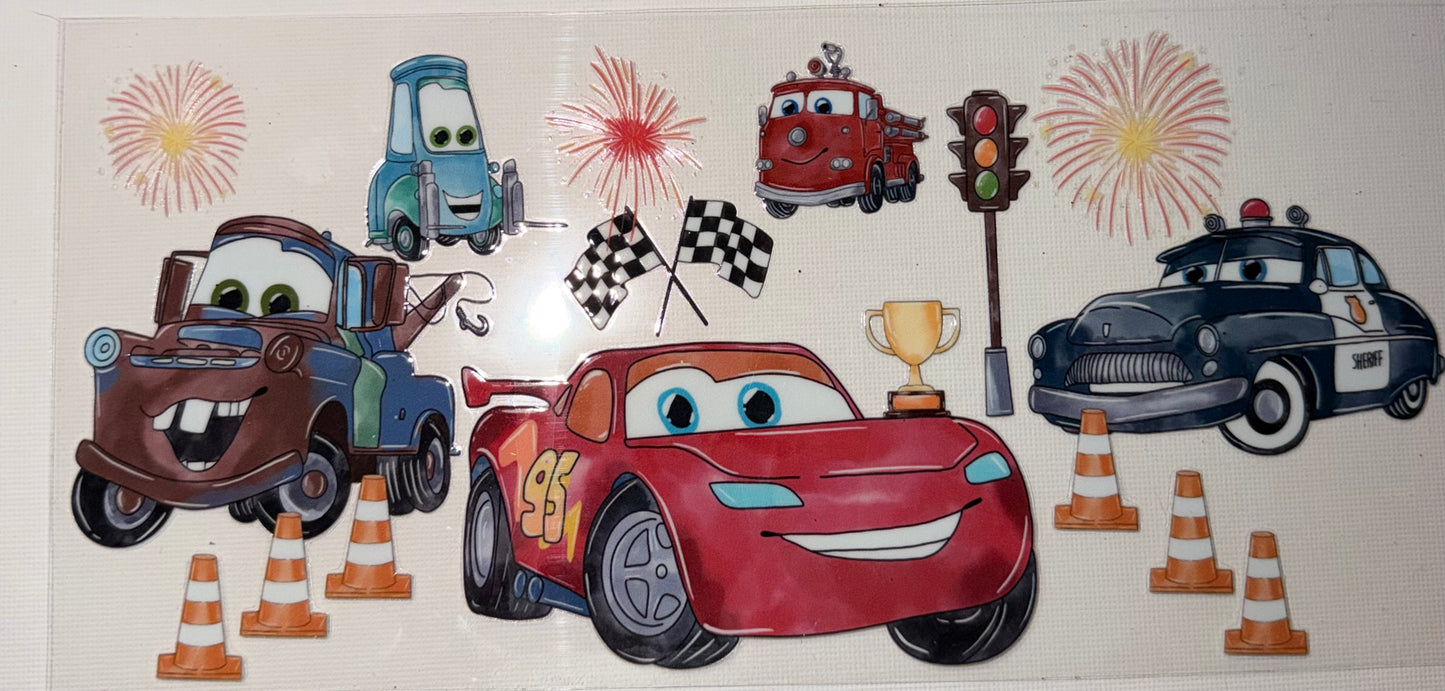Racing Car Friends UV DTF Wrap 🚗🏁 | Cartoon Race Car Tumbler Wrap | Kids Cars Design | 20oz Skinny Wrap