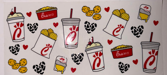 Chicken Lover Tumbler Wrap | Fast Food UV DTF Wrap | Nuggets Fries Coffee Design | Cute Heart Pattern | 20oz Skinny Tumbler Wrap