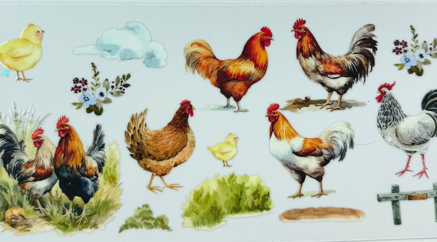 Farmhouse Chicken UV DTF Wrap | Rooster & Hen Tumbler Wrap | Rustic Country Farm 20oz Skinny Wrap
