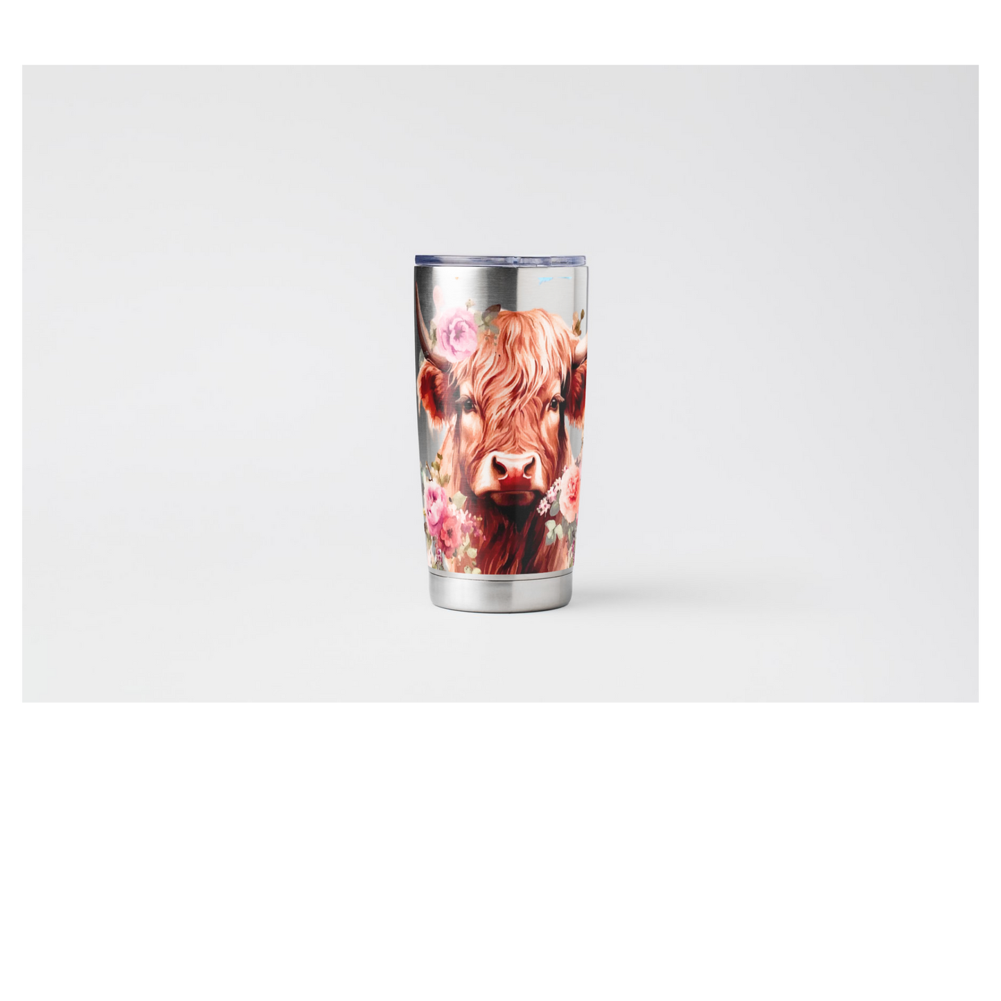 Highland Cow Floral 20oz Tumbler | UV DTF Wrap |