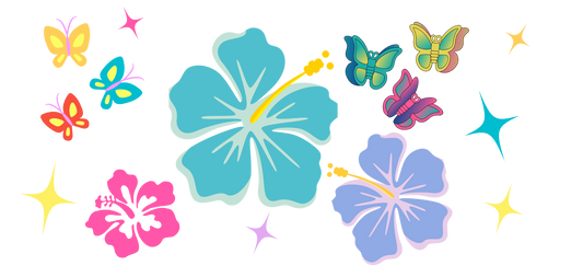 Hibiscus Floral UV DTF Wrap | Colorful Flower Decal | Tumbler Wrap | Waterproof Transfer | DIY Cup Design