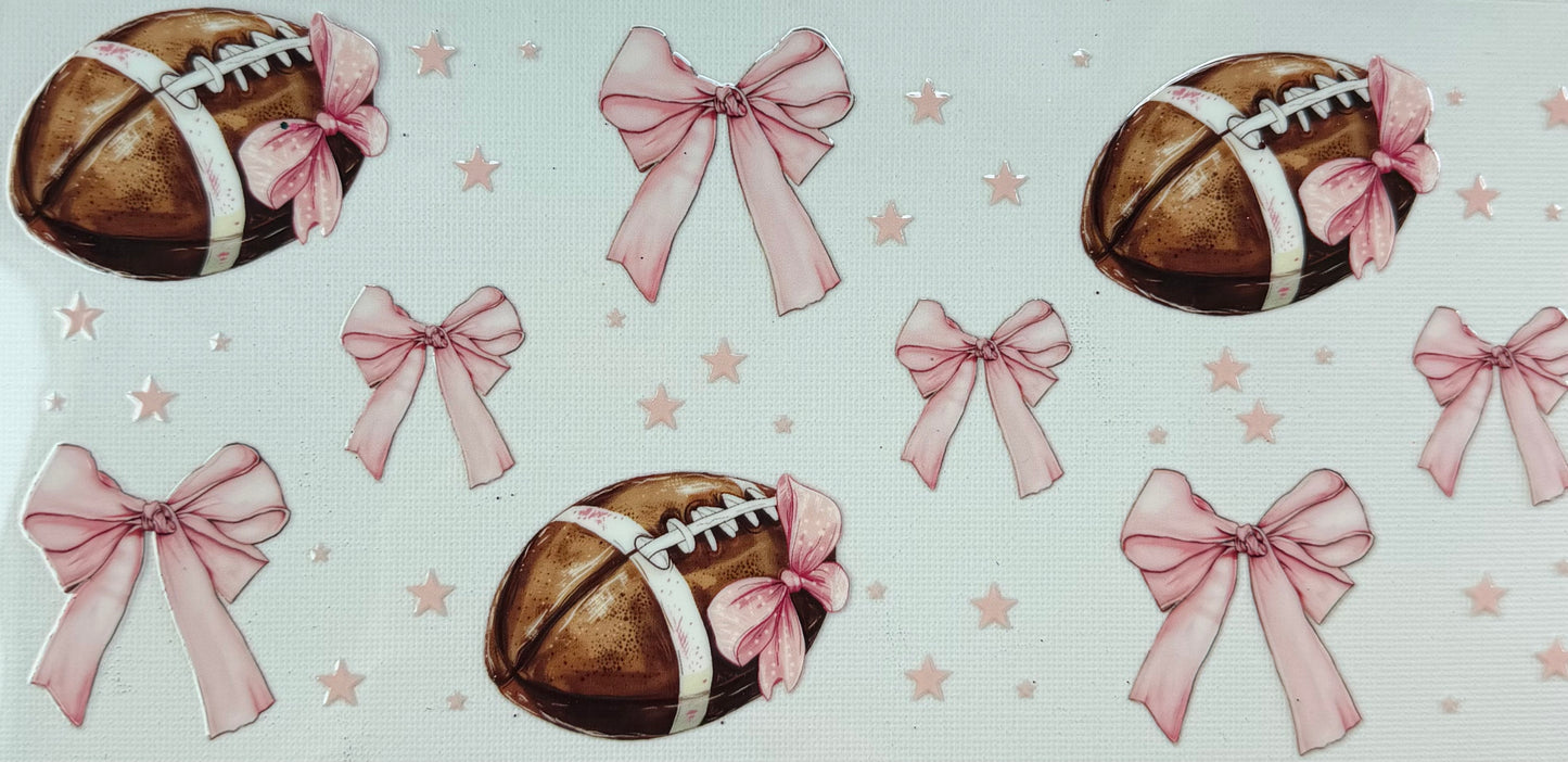 Girly Football Bow UV DTF Wrap | Pink Coquette Football Tumbler Wrap | Cute Game Day 20oz Skinny Wrap