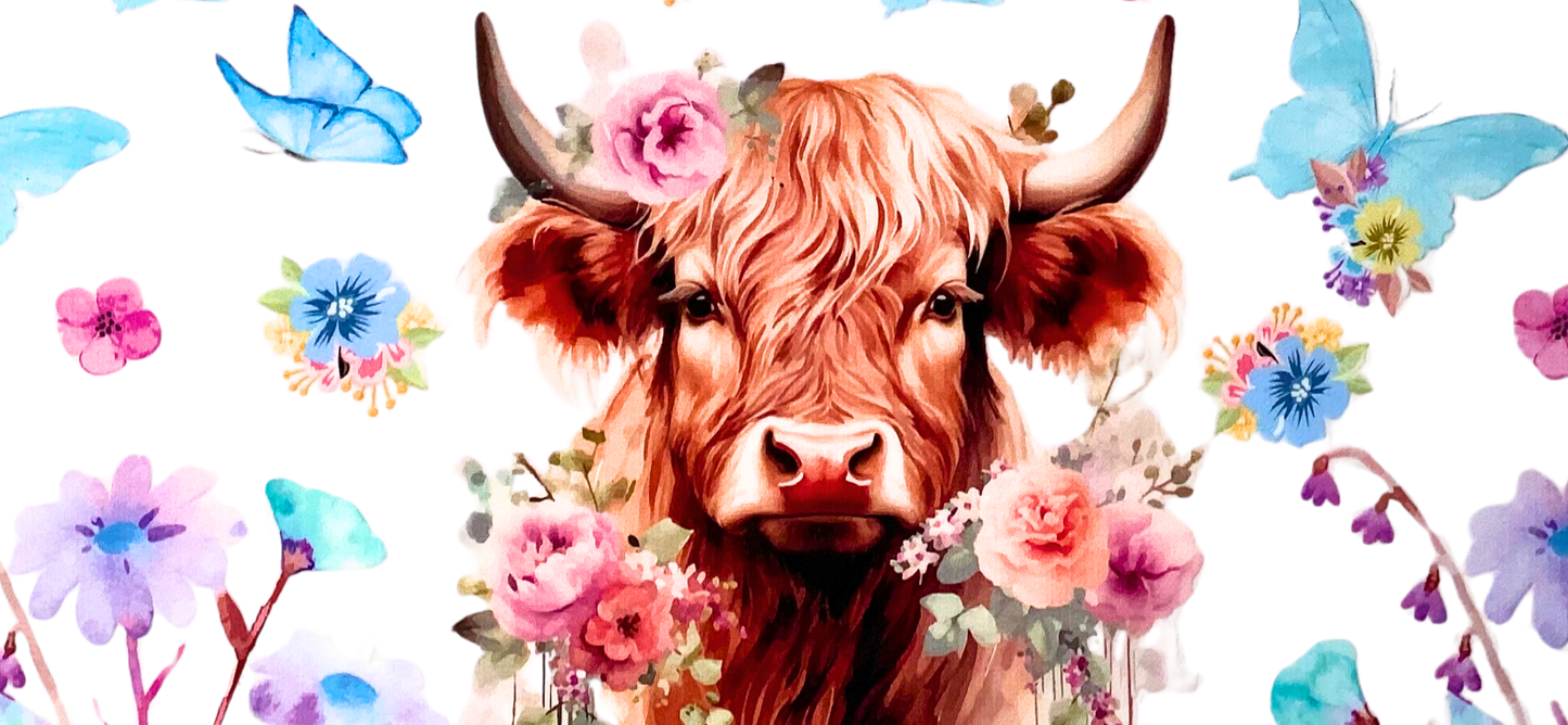 Highland Cow Floral 20oz Tumbler | UV DTF Wrap |