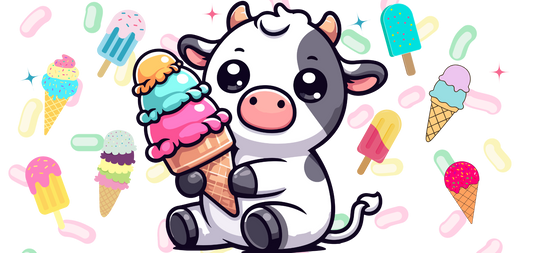 Cute Cow Ice Cream UV DTF wrap/ Decal Sheet | Kawaii Summer Cow & Sweet Treat Transfer Decals