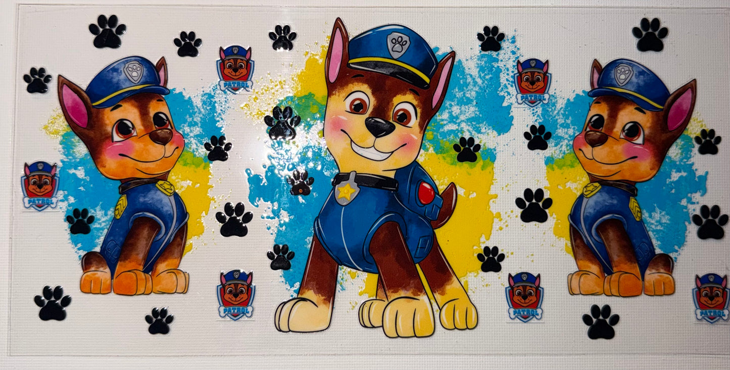 Police Pup Cartoon UV DTF Wrap 🐾💙 | Cute Rescue Dog Tumbler Wrap | Kids Cartoon Dog Design | 20oz Skinny Wrap