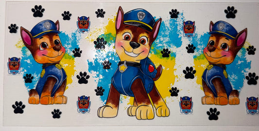 Police Pup Cartoon UV DTF Wrap 🐾💙 | Cute Rescue Dog Tumbler Wrap | Kids Cartoon Dog Design | 20oz Skinny Wrap