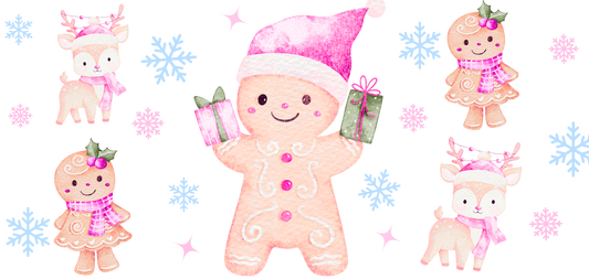 20 oz Pink Gingerbread and Reindeer UVDTF cup wrap
