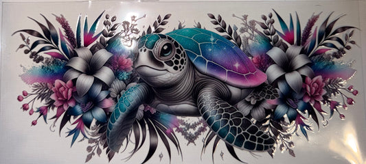 Sea Turtle Floral UV DTF Wrap | Ocean Tumbler Decal | Aesthetic Beach Cup Wrap | 20oz Skinny