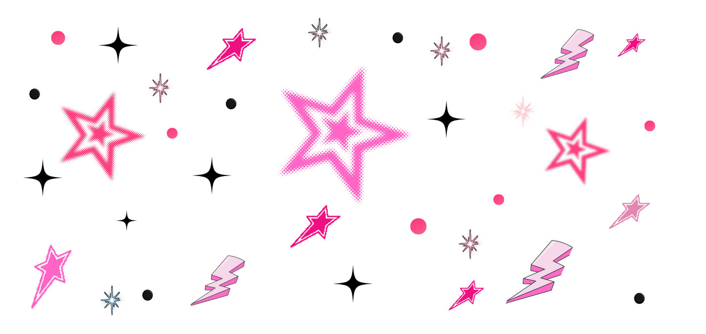 Pink Retro Stars & Lightning Bolts UV DTF Decal Sheet | Y2K Aesthetic Accent Transfers