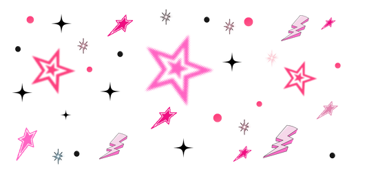 Pink Retro Stars & Lightning Bolts UV DTF Decal Sheet | Y2K Aesthetic Accent Transfers